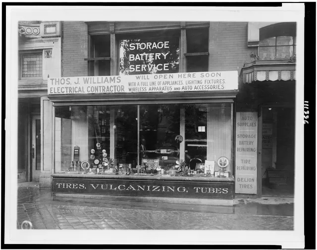 Title: Show window of Thomas J. Williams, electrical contractor, Washington, D.C.(?) Abstract/medium: 1 photographic print. Electrical contractor legal and insurance guide for the US and Canada: what to line up first