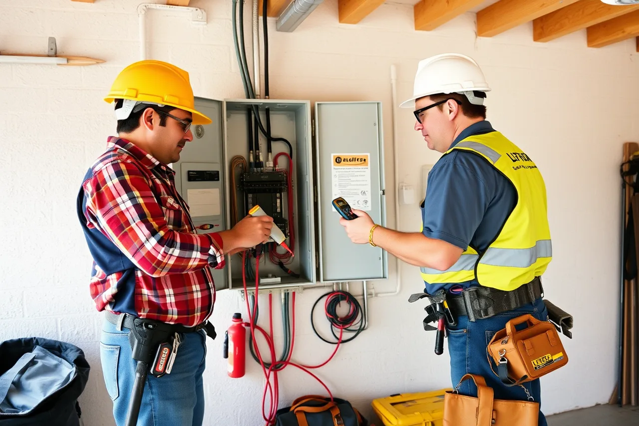 Electrician and apprentice working on a residential service panel (Room for another electrical contractor: market and startup basics)